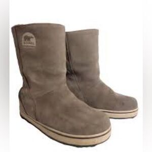 Sorel Boots Glacy Saddle Brown Suede Leather Winter Waterproof Faux Fur SZ 8